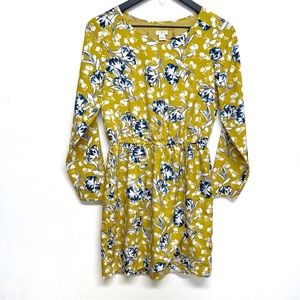 J. Crew Dress 2 Yellow Blue Floral Cottagecore Side Slit Lightweight Stretch